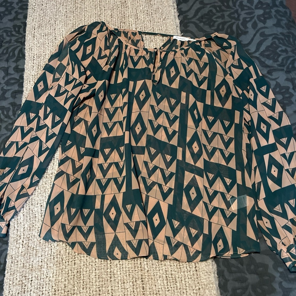 Blu Pepper Geometric Blouse - Green and Tan